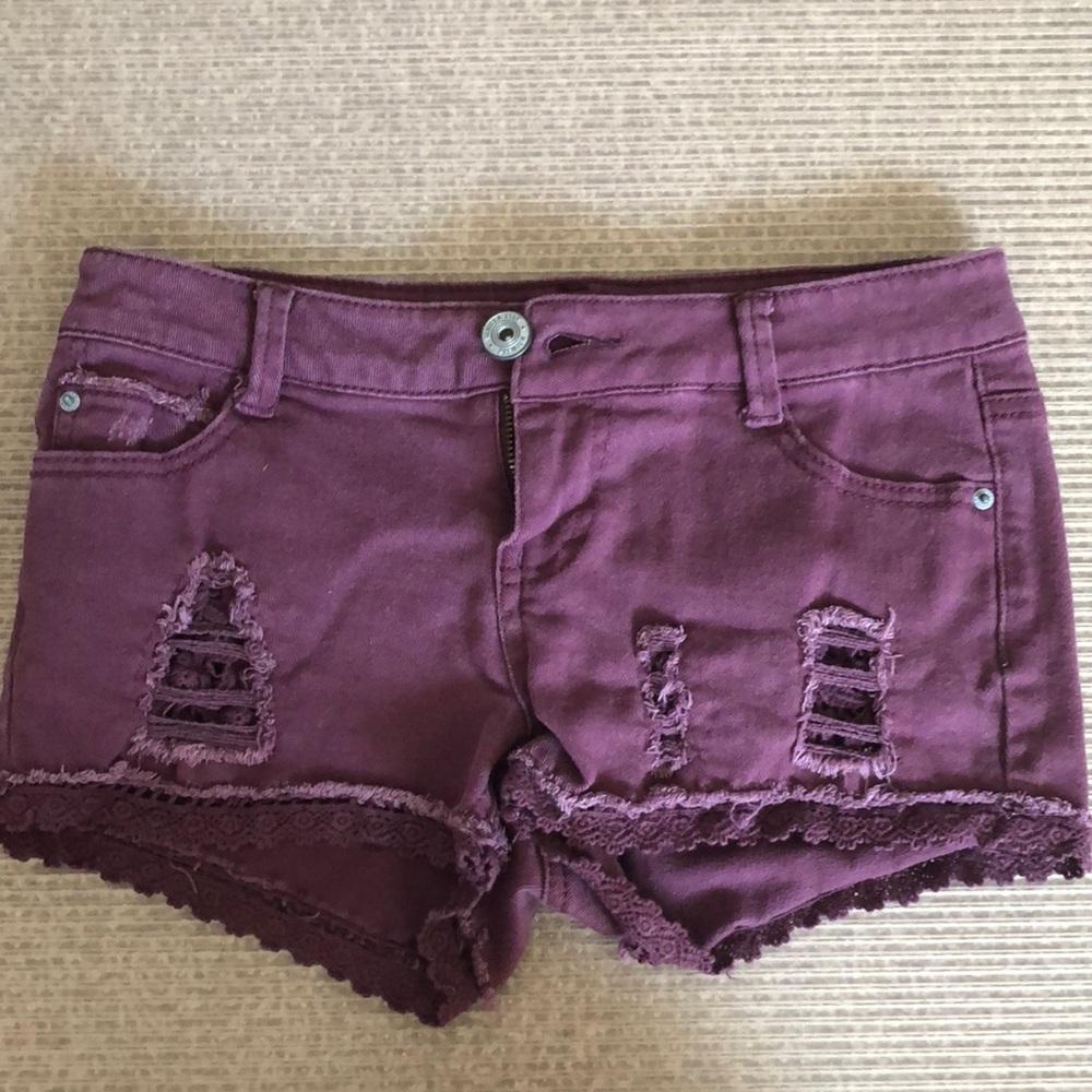 Vanilla Star Purple Distressed Denim Shorts
